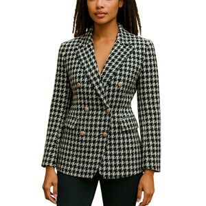 House of Harlow 1990 blazer green white houndstooth medium
